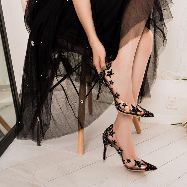 transparent crystal high heel stiletto pointed star sequin bridesmaid wedding shoes ladies heels dress, Black
transparent crystal high heel stiletto pointed star sequin bridesmaid wedding shoes ladies heels dress, Black
