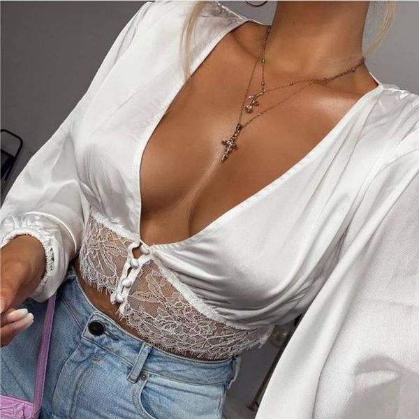 women's blouses & shirts summer mesh sheer blouse women lady see-through deep v neck lace floral crop long sleeve shirt blusa stree, White
women's blouses & shirts summer mesh sheer blouse women lady see-through deep v neck lace floral crop long sleeve shirt blusa stree, White