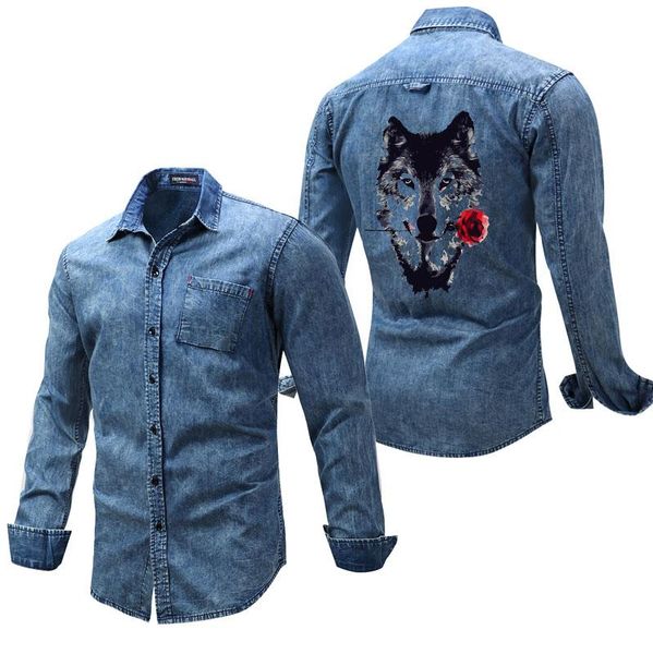 men's casual shirts custom logo denim jacket long sleeve printing fashion jean for extra size jackets drop, White;black
men's casual shirts custom logo denim jacket long sleeve printing fashion jean for extra size jackets drop, White;black