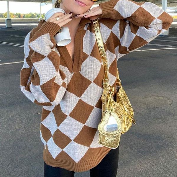 women's sweaters argyle knitted v-neck sweater women autumn winter casual pullover female long sleeve loose streetwear, White;black
women's sweaters argyle knitted v-neck sweater women autumn winter casual pullover female long sleeve loose streetwear, White;black