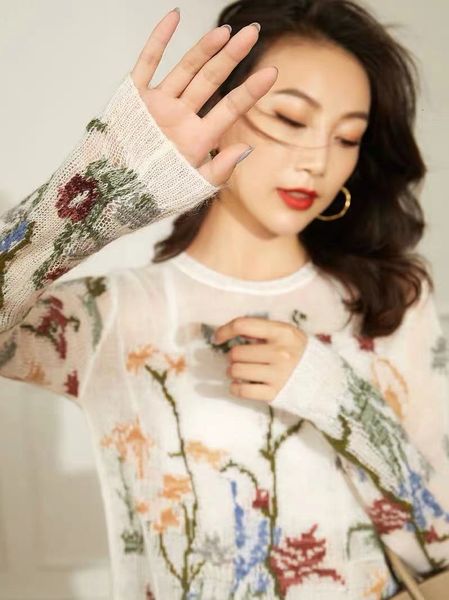 women's sweaters runway fashion women autumn long sleeve flower embroidery knitted mohair r4zr, White;black
women's sweaters runway fashion women autumn long sleeve flower embroidery knitted mohair r4zr, White;black