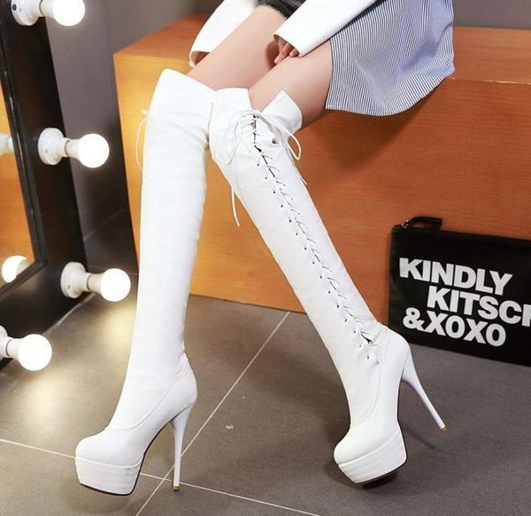 big size 33 to 45 46 white black lace up red bottom heel over the knee thigh high boots platform thin heels
big size 33 to 45 46 white black lace up red bottom heel over the knee thigh high boots platform thin heels
