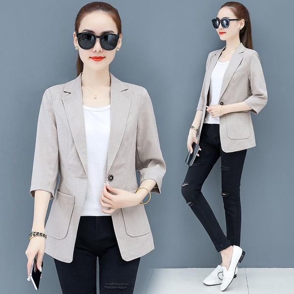 women's suits & blazers #5271 black white grey cotton linen blazer women thin casual suit jacket female slim short womens three quarter, White;black
women's suits & blazers #5271 black white grey cotton linen blazer women thin casual suit jacket female slim short womens three quarter, White;black
