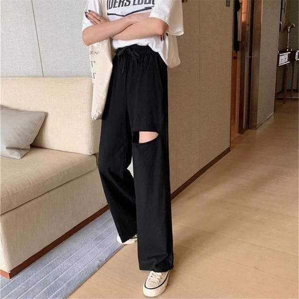 wide leg fashion baggy women pants high waist stretchy broken hole solid color streetwear trousers womens casual sweatpants, Black;white
wide leg fashion baggy women pants high waist stretchy broken hole solid color streetwear trousers womens casual sweatpants, Black;white