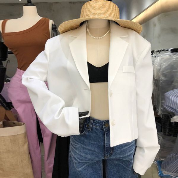 spring solid single breasted crop blazer women korean fashion simple short suit women casual all match jacket women 210514, White;black
spring solid single breasted crop blazer women korean fashion simple short suit women casual all match jacket women 210514, White;black