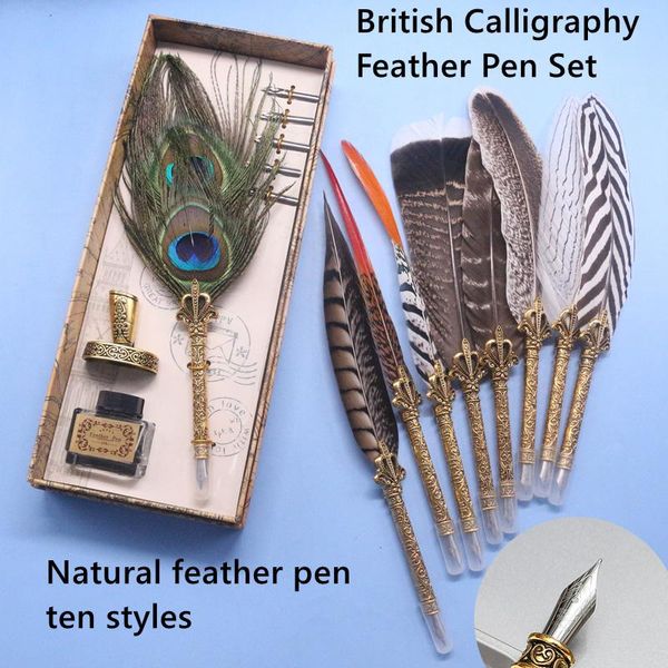 novel and unique natural peacock feather dipped in water pen set writing ink luxury gift box customizable logo christmas fountain pens
novel and unique natural peacock feather dipped in water pen set writing ink luxury gift box customizable logo christmas fountain pens