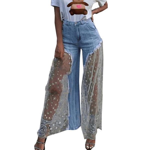 women's jeans personalised pentagram mesh patchwork wide leg pants edge star see transparent high waist streetwear simple, Blue
women's jeans personalised pentagram mesh patchwork wide leg pants edge star see transparent high waist streetwear simple, Blue