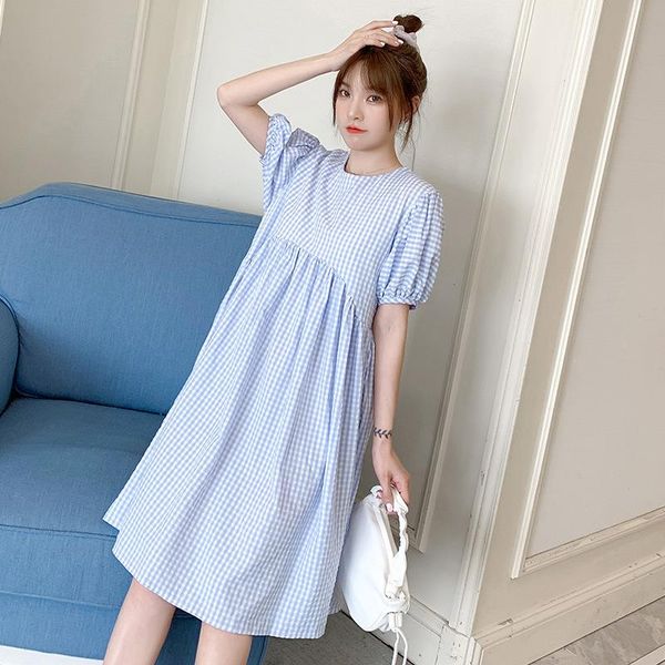 pregnant women's summer dresses plaid cotton korean round collar short sleeve maternity dress loose pregnancy clothes, White
pregnant women's summer dresses plaid cotton korean round collar short sleeve maternity dress loose pregnancy clothes, White