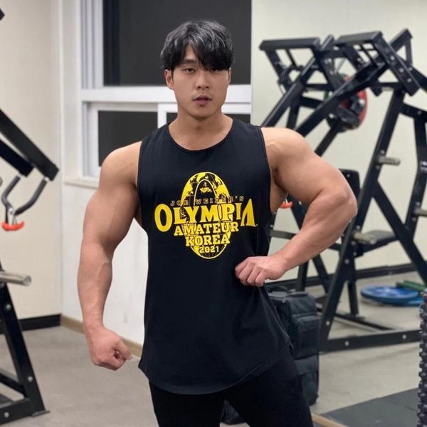 men' tank v-neck vest printed cotton summer gym street shirt exercise, White;black 
men' tank v-neck vest printed cotton summer gym street shirt exercise, White;black