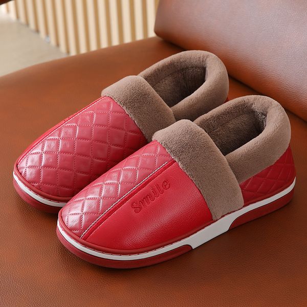 women waterproof leather faux fur home slippers mens indoor shoes winter indoor warm plush couples spicing color slides, Black
women waterproof leather faux fur home slippers mens indoor shoes winter indoor warm plush couples spicing color slides, Black