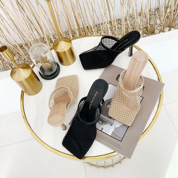 ladies slippers female sandals 2021 square toe high heels pumps mesh net woman shoes slides, Black
ladies slippers female sandals 2021 square toe high heels pumps mesh net woman shoes slides, Black