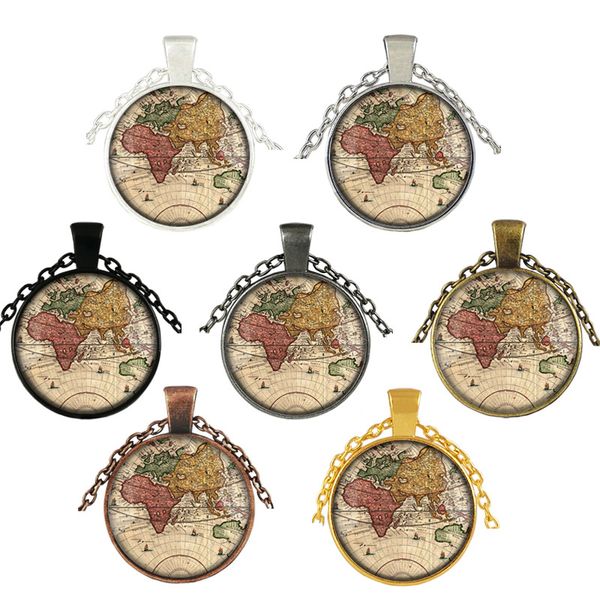 ancient world map necklace handmade explorer map necklace pirate treasure map expedition glass pendant, Silver 
ancient world map necklace handmade explorer map necklace pirate treasure map expedition glass pendant, Silver