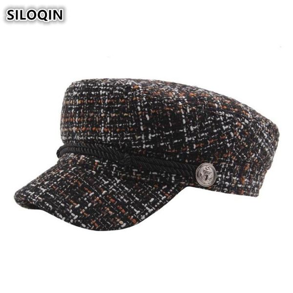 berets siloqin elegant women's cap military hats 2021 style autumn winter fashion knit hat button rope decorated flat for women, Blue;gray
berets siloqin elegant women's cap military hats 2021 style autumn winter fashion knit hat button rope decorated flat for women, Blue;gray