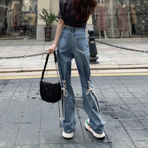 women's jeans bandage floor dragging summer high waist slim design sense of minority straight tube wide leg pants autumn, Blue
women's jeans bandage floor dragging summer high waist slim design sense of minority straight tube wide leg pants autumn, Blue