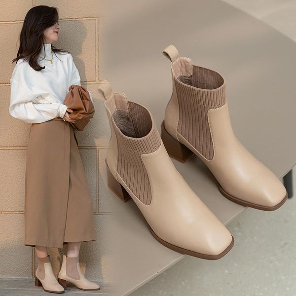 boots 2021 ankle for lady autumn winter elastic band thick heels genuine leather casual basic shoes woman, Black
boots 2021 ankle for lady autumn winter elastic band thick heels genuine leather casual basic shoes woman, Black