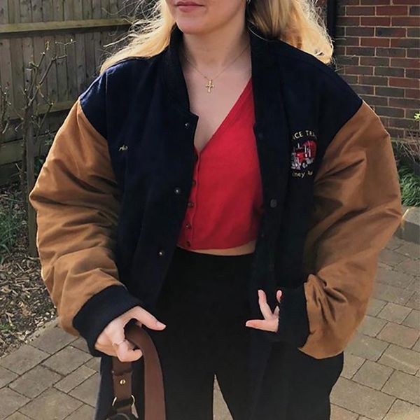 women's jackets b-toto american retro stitching contrast color baseball uniform jacket female ins tide spring and autumn thin 2021, Black;brown
women's jackets b-toto american retro stitching contrast color baseball uniform jacket female ins tide spring and autumn thin 2021, Black;brown