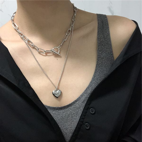 japanese and korean simple simple heart double chain clavicle necklace street choker, Silver
japanese and korean simple simple heart double chain clavicle necklace street choker, Silver