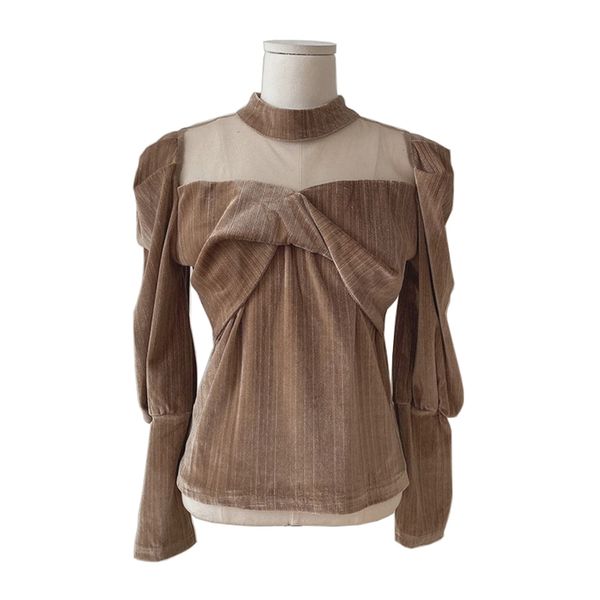 women puff sleeve stand collar long blouse velvet camel black solid elegant chic b0768 210514, White
women puff sleeve stand collar long blouse velvet camel black solid elegant chic b0768 210514, White