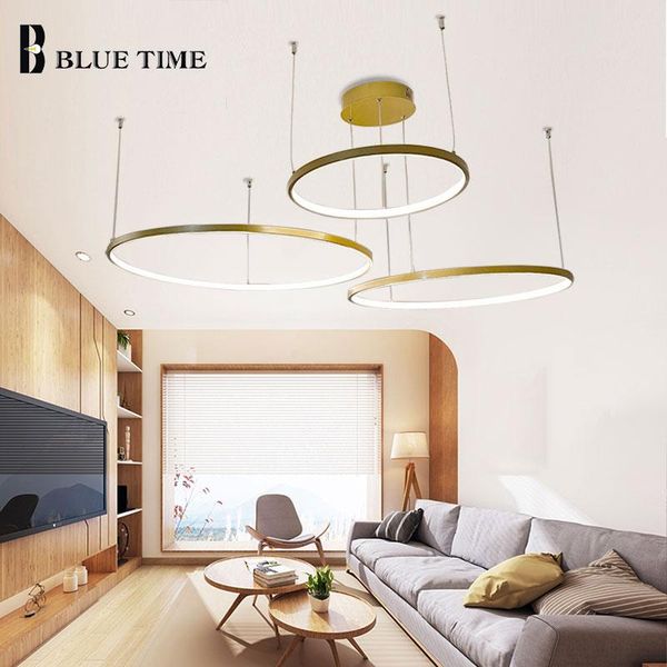 pendant lamps gold led lights for living room dining kitchen circle rings decor hanging lighting home indoor