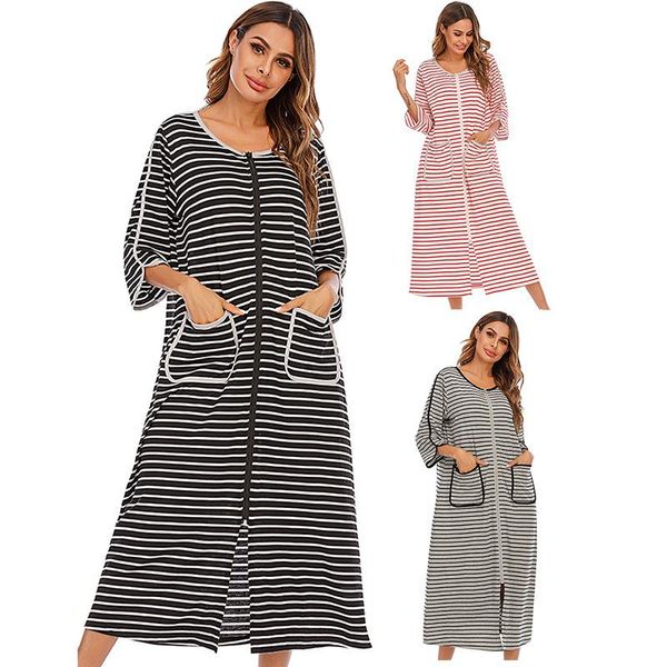 women's sleepwear night skirt style ladies home service comfortable casual bathrobe loose plus size striped net red dress, Black;red
women's sleepwear night skirt style ladies home service comfortable casual bathrobe loose plus size striped net red dress, Black;red