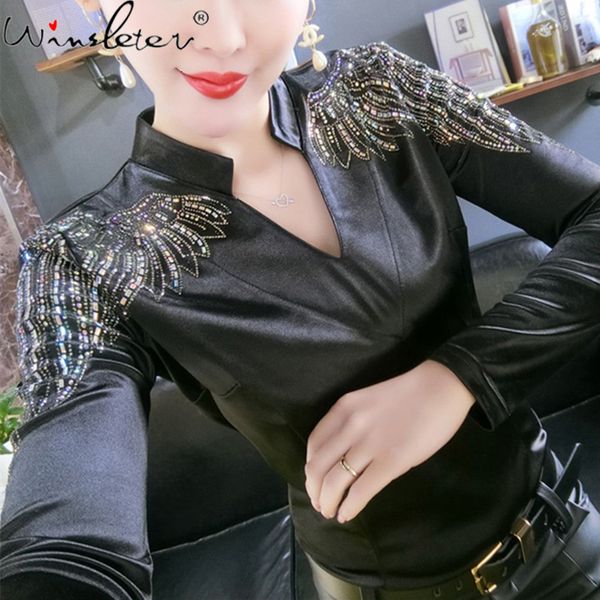 women's t-shirt spring fall korean clothes girls v-neck shiny diamonds beads women long sleeve slim tees 2021 t11903a kl, White
women's t-shirt spring fall korean clothes girls v-neck shiny diamonds beads women long sleeve slim tees 2021 t11903a kl, White