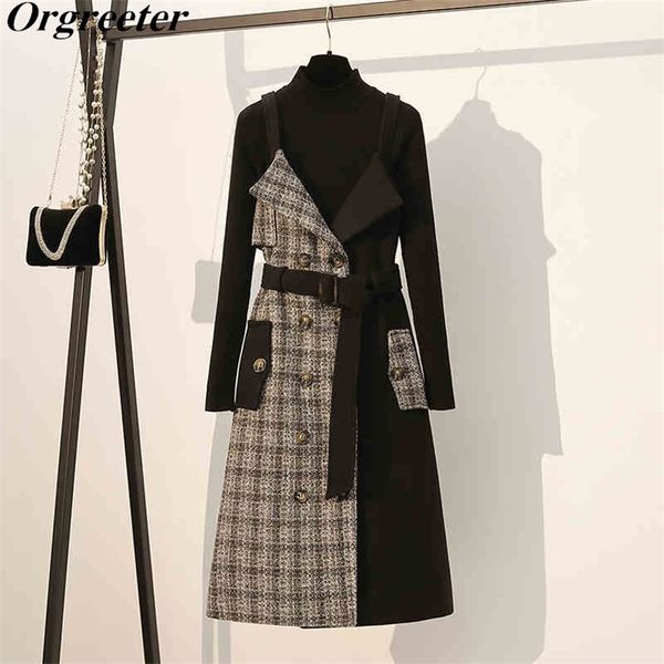 vintage design tweed patchwork dress two piece set women autumn winter warm solid knitted &strap suit 210602, Black;gray
vintage design tweed patchwork dress two piece set women autumn winter warm solid knitted &strap suit 210602, Black;gray