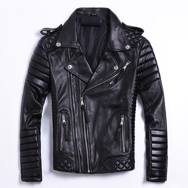 spring sheep genuineleather men's slim short locomotive jacket large size diamond running line leather & faux, Black
spring sheep genuineleather men's slim short locomotive jacket large size diamond running line leather & faux, Black