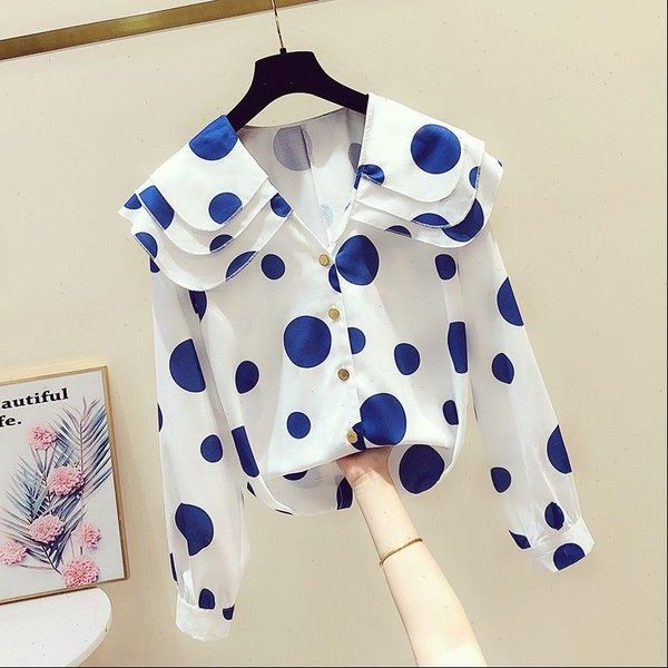 spring autumn all match loose womens blouses long sleeve chiffon blue wave point elegant plus size female blouse, White
spring autumn all match loose womens blouses long sleeve chiffon blue wave point elegant plus size female blouse, White