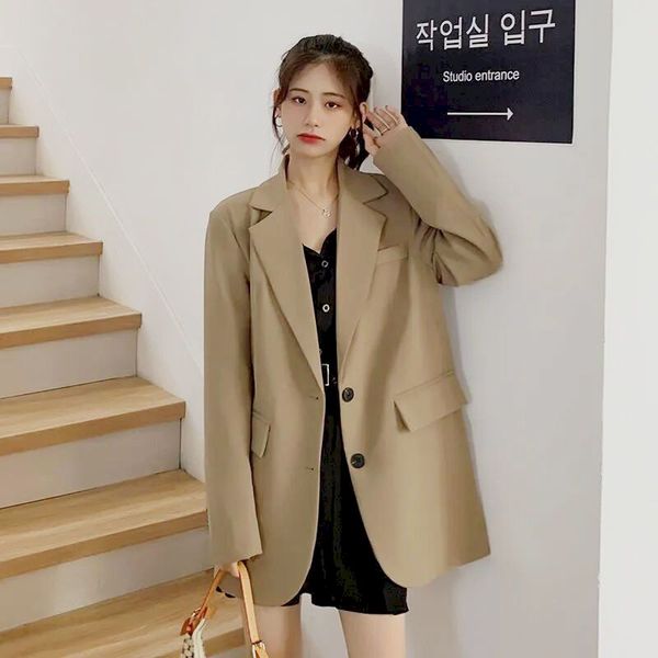 single-breasted oversized bla blazer womens 2021 spring autumn drape solid color loose suit jaet office lady good price no, Black
single-breasted oversized bla blazer womens 2021 spring autumn drape solid color loose suit jaet office lady good price no, Black