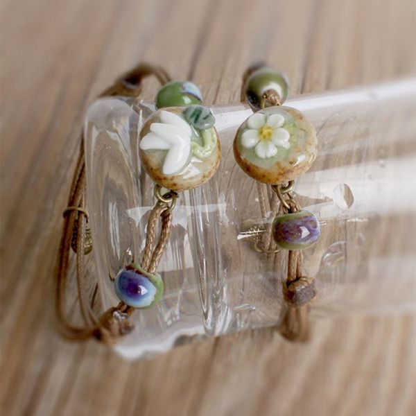 charm bracelets wholesale ceramic bracelet beads lovers jewelry creative string wear retro crack glaze, Golden;silver