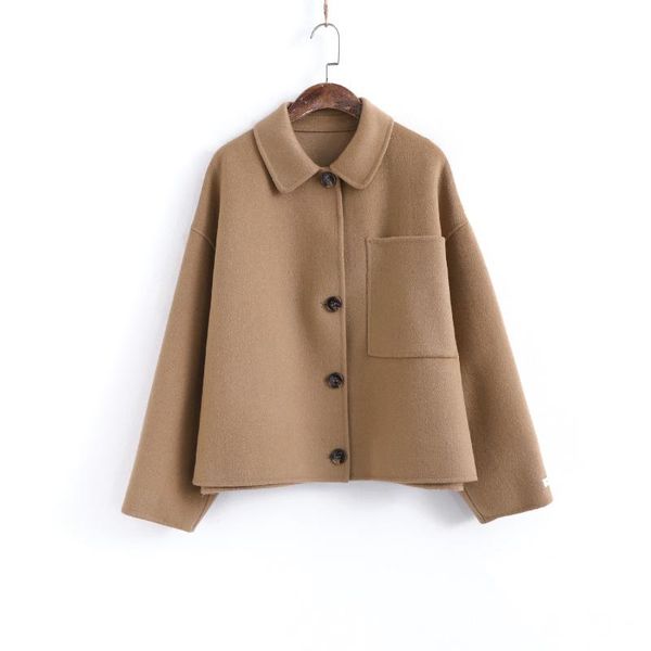 women's wool & blends 011242 korean autumn and winter double faced cashmere coat short casual, Black