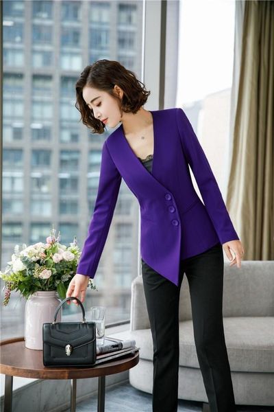 novelty purple formal uniform designs pantsuits women business work wear with pants and irregular blazer coat trousers sets women's two, White
novelty purple formal uniform designs pantsuits women business work wear with pants and irregular blazer coat trousers sets women's two, White