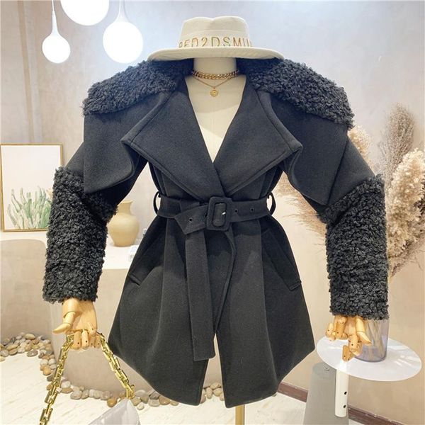 women's wool & blends clothing 2021 autumn winter retro temperament simple suit collar lace up woolen coat, Black
women's wool & blends clothing 2021 autumn winter retro temperament simple suit collar lace up woolen coat, Black