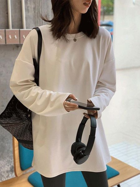 autumn and winter mid-length bottoming shirt women's simple versatile loose t-shirt, White
autumn and winter mid-length bottoming shirt women's simple versatile loose t-shirt, White