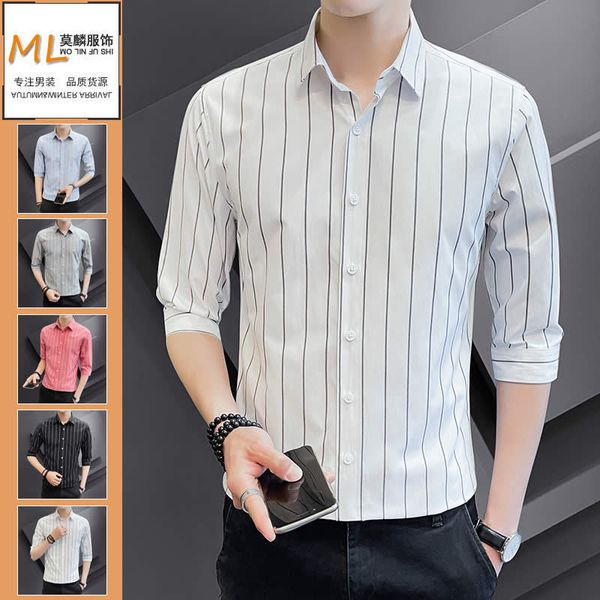 2021 summer casual men's seven point shirt coat business slim print striped korean version, White;black
2021 summer casual men's seven point shirt coat business slim print striped korean version, White;black