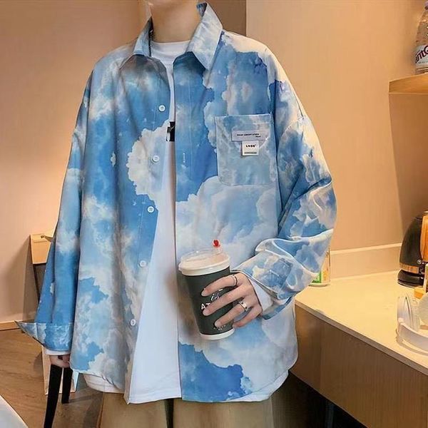 men's casual shirts 2021 tie dye long sleeve fashion trend cloud printing loose coats blue color camisa masculina, White;black
men's casual shirts 2021 tie dye long sleeve fashion trend cloud printing loose coats blue color camisa masculina, White;black