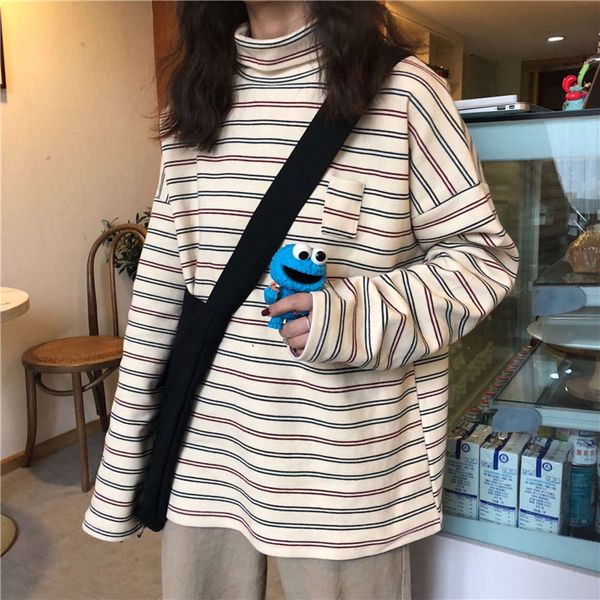 women's sweaters hoodies long sleeve t-shirt spring and autumn striped high collar base coat etga, White;black
women's sweaters hoodies long sleeve t-shirt spring and autumn striped high collar base coat etga, White;black
