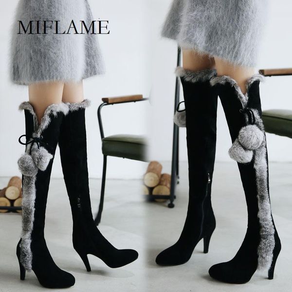 boots antumn winter leather fur long women plush decoration lace up over the knee thin heels zipper, Black
boots antumn winter leather fur long women plush decoration lace up over the knee thin heels zipper, Black
