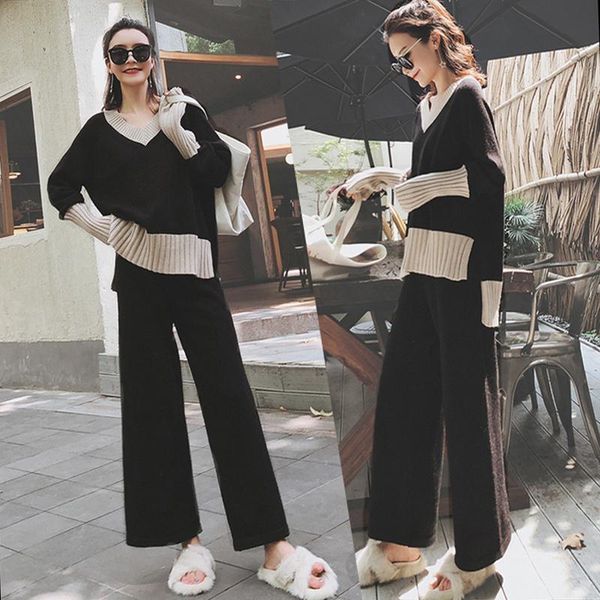 women's two piece pants large autumn knitted sweater suit loose korean fashion long sleeve wide leg two-piece set, White
women's two piece pants large autumn knitted sweater suit loose korean fashion long sleeve wide leg two-piece set, White