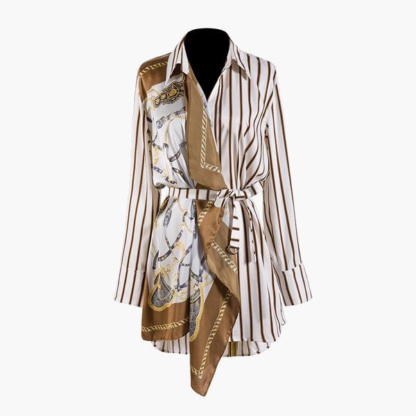 women's blouses & shirts 2021 print blouse autumn lapel long sleeve striped split joint irregular shirt women streetwear korean office, White
women's blouses & shirts 2021 print blouse autumn lapel long sleeve striped split joint irregular shirt women streetwear korean office, White