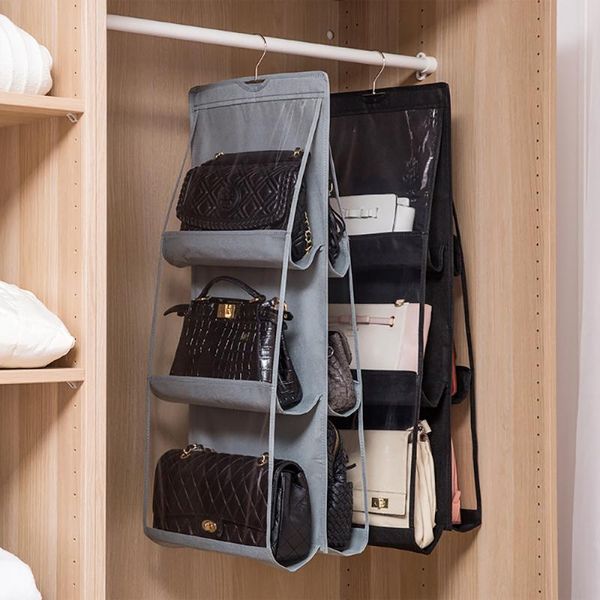 closet hanging organizer for handbag storage bag dual-sided 6 clear see-through pockets wardrobe organization bags
closet hanging organizer for handbag storage bag dual-sided 6 clear see-through pockets wardrobe organization bags