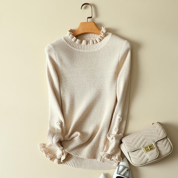 women's sweaters ruffles knitted solid women sweater and pullovers long-sleeved casual office lady elegant pulls outwear, White;black
women's sweaters ruffles knitted solid women sweater and pullovers long-sleeved casual office lady elegant pulls outwear, White;black