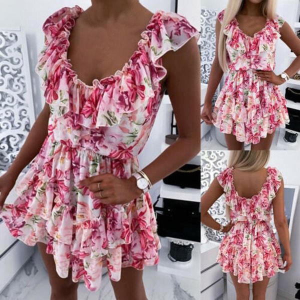 40# women's floral print ruffle dress ladies sleeveless elegant short mini summer beach party sundress chiffon casual dresses, Black;gray
40# women's floral print ruffle dress ladies sleeveless elegant short mini summer beach party sundress chiffon casual dresses, Black;gray