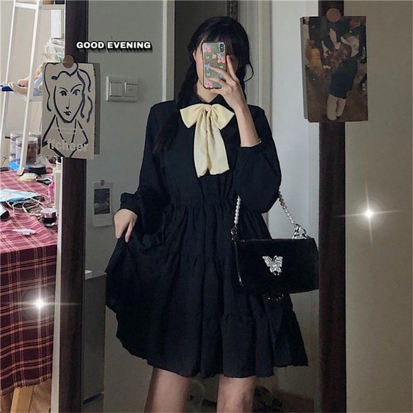 uego french style ladies black evening party dress japanese bow ruffle pleated sweet girl's chic women autumn spring casual dresses, Black;gray
uego french style ladies black evening party dress japanese bow ruffle pleated sweet girl's chic women autumn spring casual dresses, Black;gray