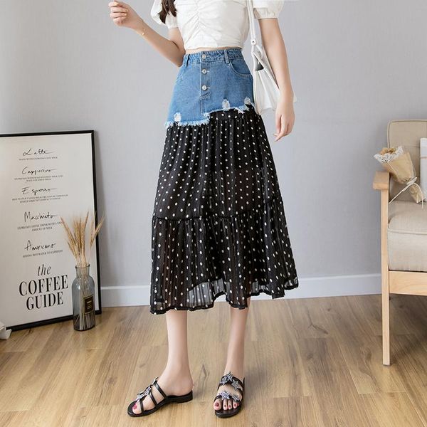 skirts spring summer skirt women 2021 fashion korean ladies high waist denim patchwork chiffon dot desgin cute female, Black
skirts spring summer skirt women 2021 fashion korean ladies high waist denim patchwork chiffon dot desgin cute female, Black