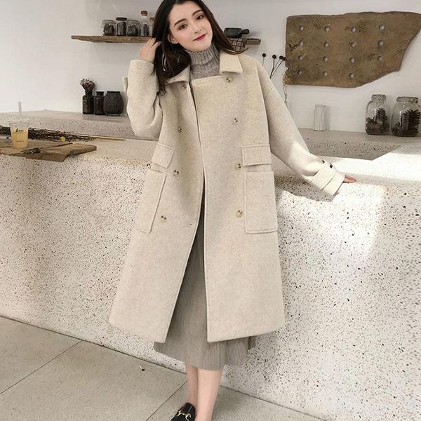 women's wool & blends 2021 women elegant long double breasted coat autumn winter female fashion solid loose woolen blend jacket overcoa, Black
women's wool & blends 2021 women elegant long double breasted coat autumn winter female fashion solid loose woolen blend jacket overcoa, Black