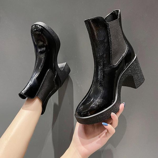 boots autumn winter ankle for women high heels botas femininas platform botines femme pu leather stretch slip on shoes, Black
boots autumn winter ankle for women high heels botas femininas platform botines femme pu leather stretch slip on shoes, Black