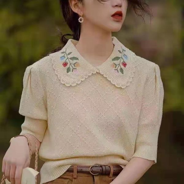 women's knits & tees sweater with short mesh embroidered feminine spring and summer doll fine sleeve woman tshirts 5l89, White
women's knits & tees sweater with short mesh embroidered feminine spring and summer doll fine sleeve woman tshirts 5l89, White