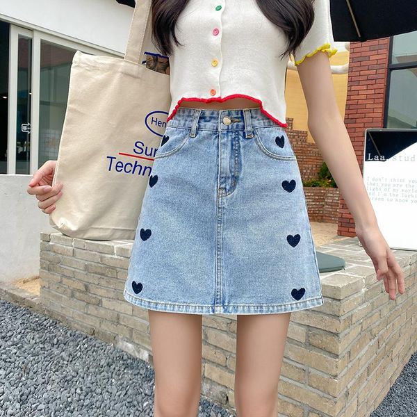 real po 2021 summer high waist slim design love embroidery age reducing a-line denim skirt skirts, Black
real po 2021 summer high waist slim design love embroidery age reducing a-line denim skirt skirts, Black