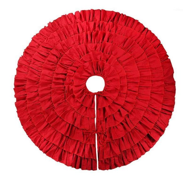 christmas decorations red ruffle tree skirt, 48 inches 6-layer rustic farmhouse for holiday party